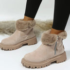 Warm Suede Winter Ankle Boots with Fluffy Fur Collar — variant_front