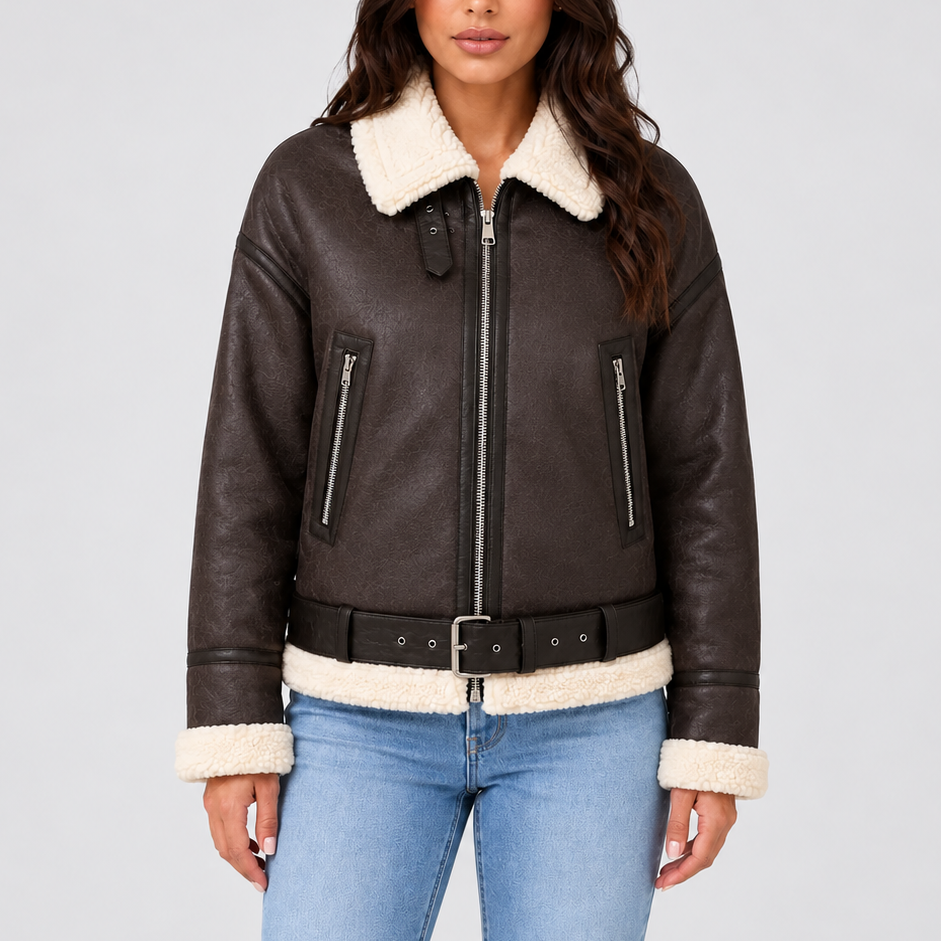 Women’s Cropped Aviator Jacket with Teddy Lining — variant_front
