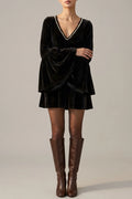 Mini Dress Women - Velvet Mini Dress with V-Neckline — variant_front