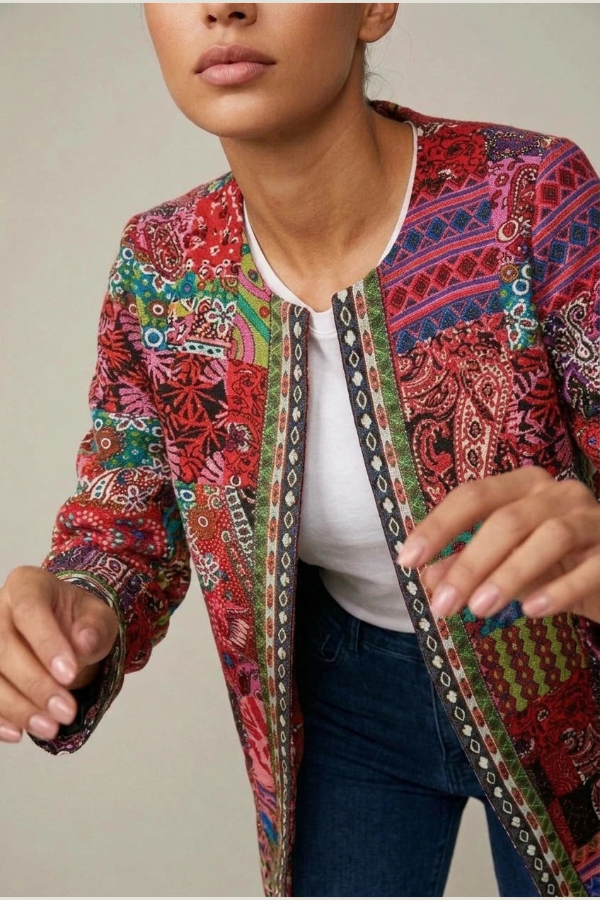 Women's Printed Open-Front Jacket with Long Sleeves — variant_front