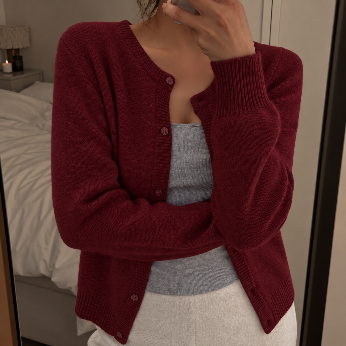 Soft Knit Cardigan with Round Neck and Button Front — variant_front