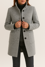 Tailored Wool Coat with High Neck and Patch Pockets — variant_front