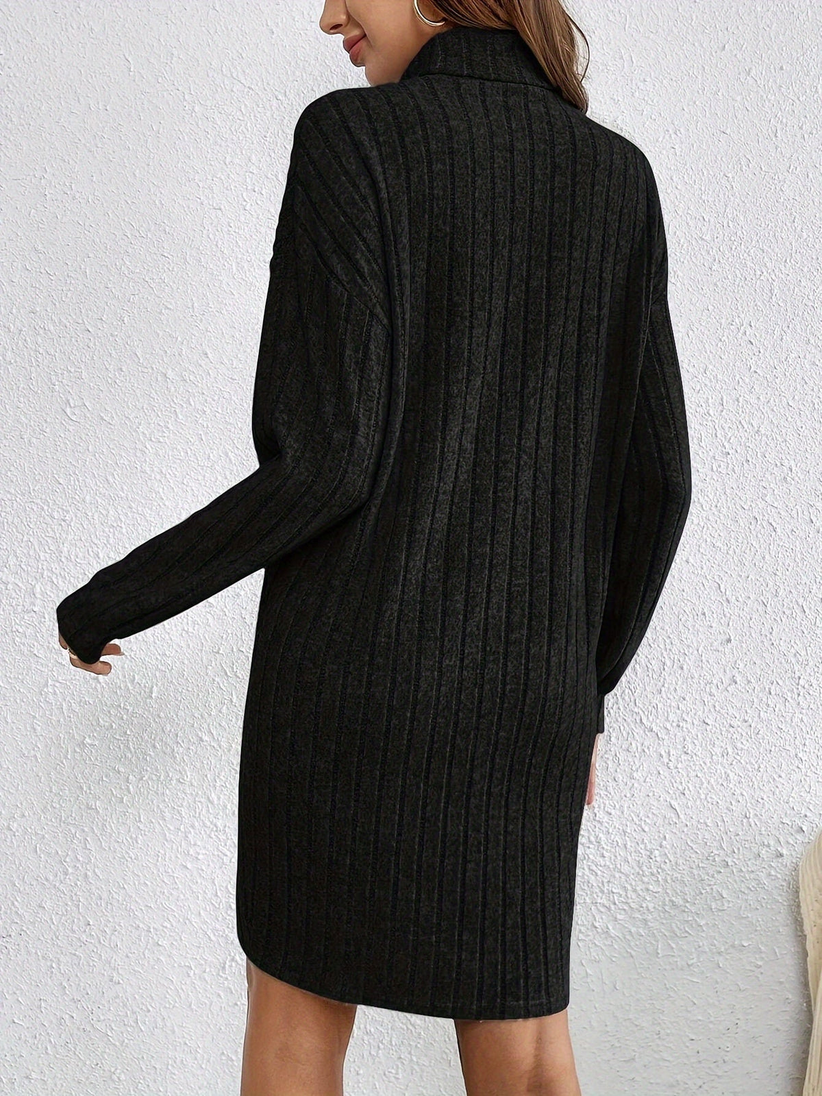 Cosy Ribbed Knit Turtleneck Mini Dress with Long Sleeves — variant_front