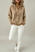 Hooded Button Cardigan - Women's Hooded Button-Up Knit Sweater