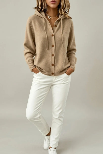 Women'S Hooded Button- Cardigan Sweater, Loose Casual Fall Winter Outerwear — variant_front