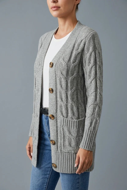 Solid Long Sleeve Cable Cardigan Women'S — variant_front