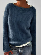 Fluffy Knit Sweater with Wide Round Neckline — variant_front