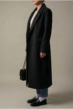Women's Long Coat Wool Blend Belted Structured Tailored Fit Office — variant_front