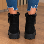 Warm Suede Ankle Boots with Fur Trim and Chunky Sole — variant_front