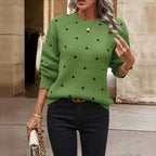 Polka Dot Knit Sweater with Crew Neck and Ribbed Cuffs — variant_front