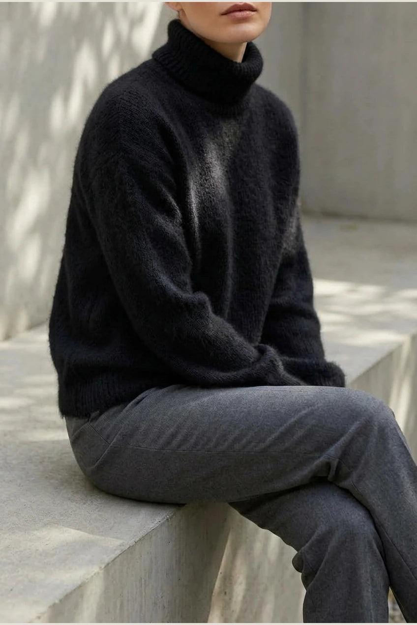Scarlett | Women's Fluffy Turtleneck Loose Knit Sweater Jumper — variant_front