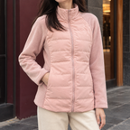 Lightweight Quilted Jacket with Fleece Sleeves and Stand Collar — variant_front