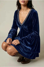 Mini Dress Women - Velvet Mini Dress with V-Neckline — variant_front