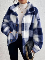 Plush Check Shacket with Gold Button Closure — variant_front
