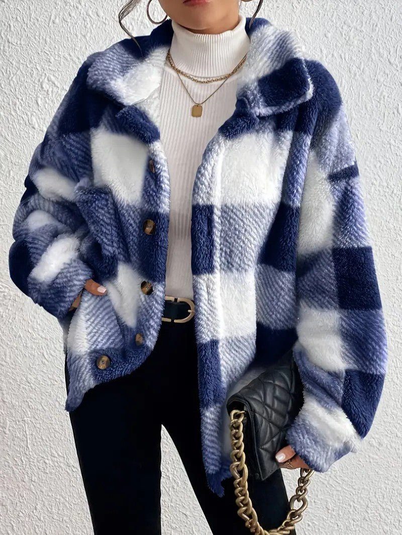 Plush Check Shacket with Gold Button Closure — variant_front
