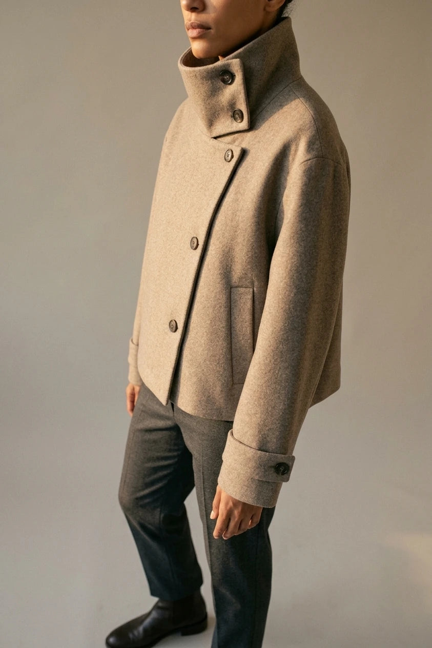 Jacket Women - Wool Blend Cropped Jacket with Buckle Collar — variant_front