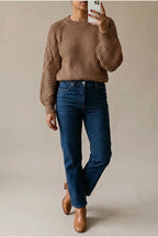 Women's Cable Knit Crew Neck Jumper for Autumn Winter — variant_front