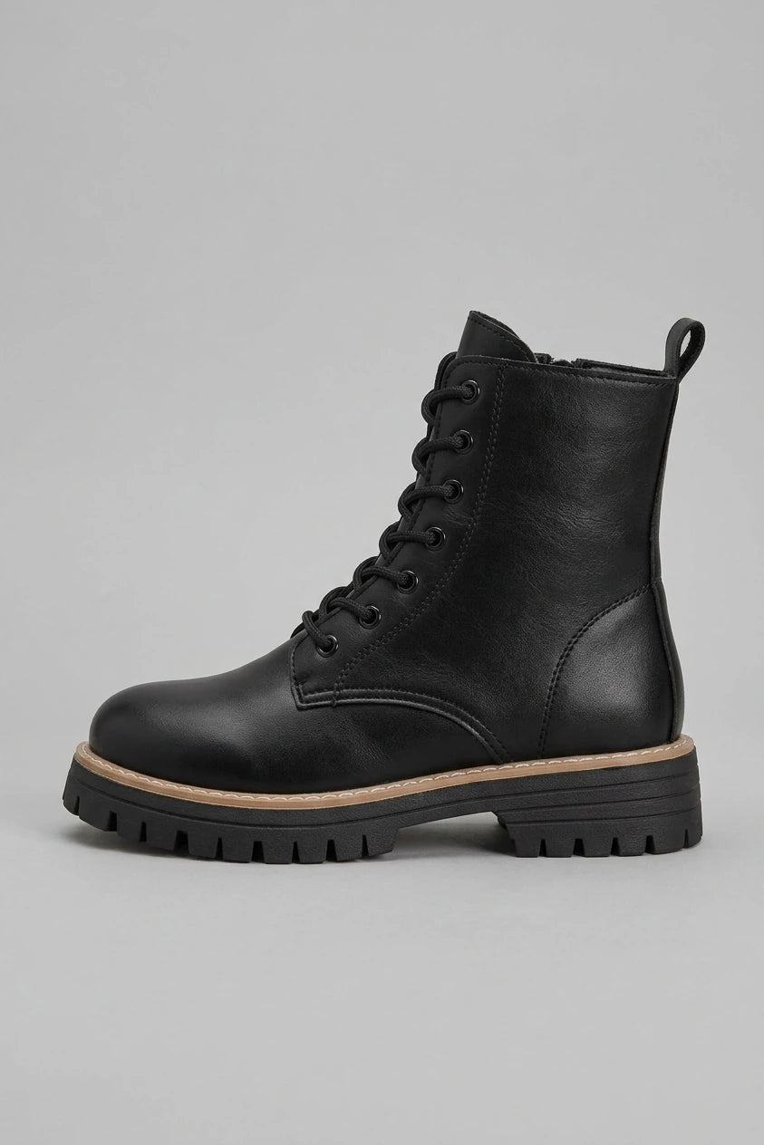 Women's Black Platform Combat Boots – Cendrane — variant_front