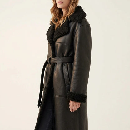Women's Cozy Oversized Shearling Coat with Belt – Nell — variant_front