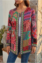 Women's Printed Open-Front Jacket with Long Sleeves — variant_front