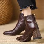 Heeled Leather Ankle Boots with Block Heel and V-Cut Front — variant_front