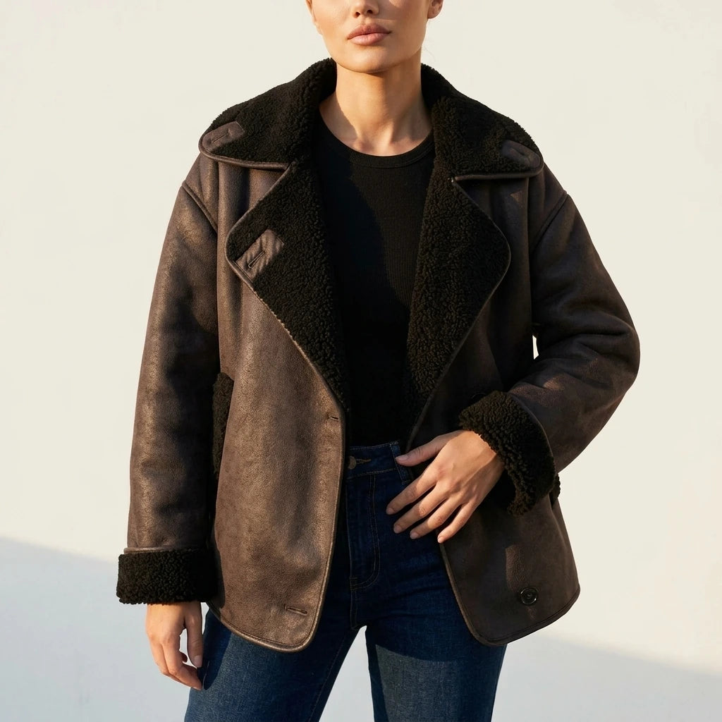 Ava | Women's Oversized Shearling-Lined Double-Breasted Jacket — variant_front