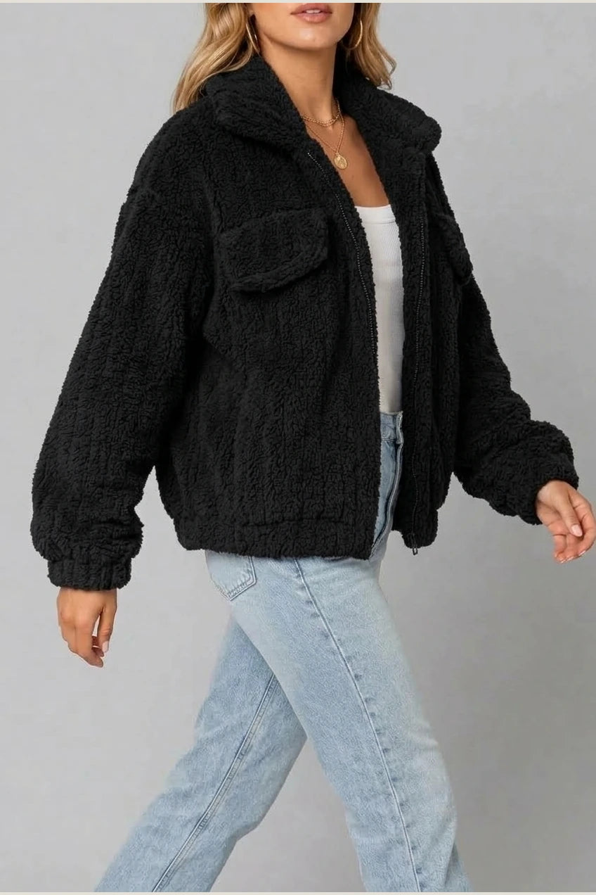 Montarello Women's Teddy Jacket Borg Collared Zip Up — variant_front