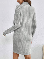 Cosy Ribbed Knit Turtleneck Mini Dress with Long Sleeves — variant_front
