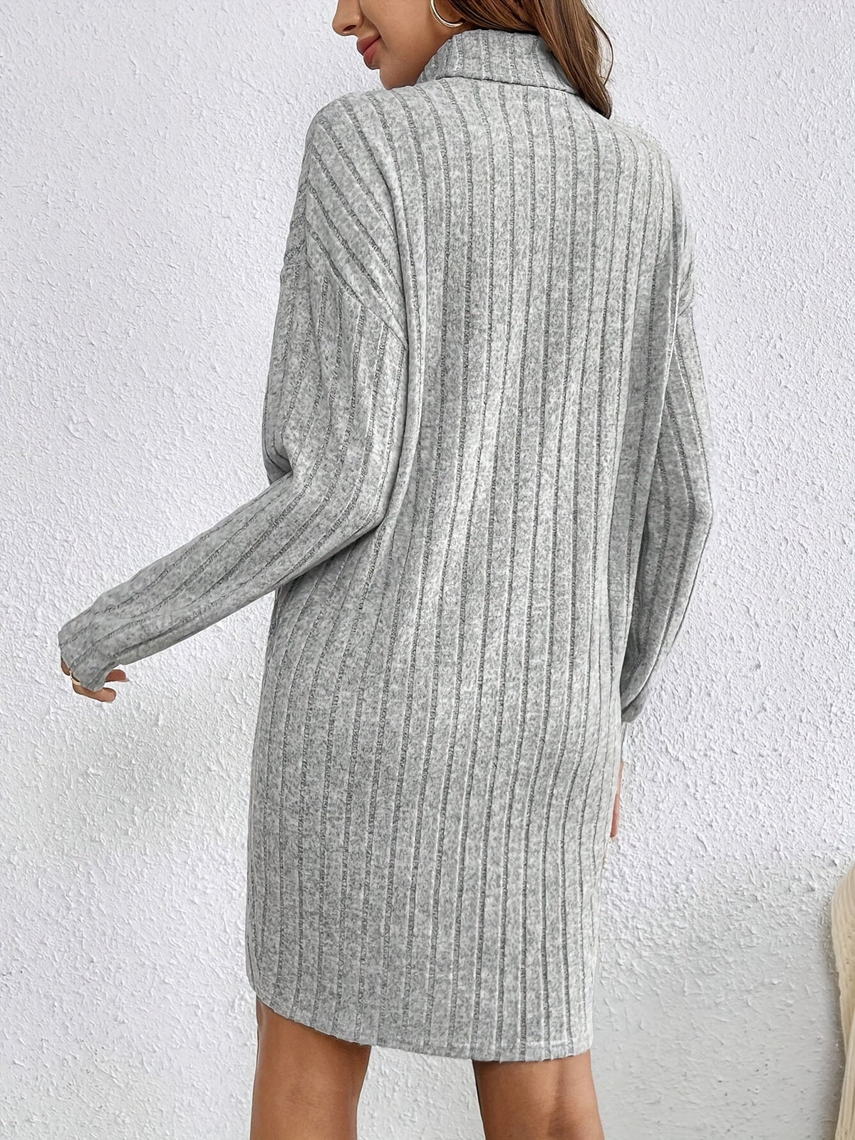 Cosy Ribbed Knit Turtleneck Mini Dress with Long Sleeves — variant_front
