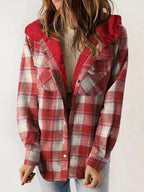 Relaxed Fit Check Flannel Shacket with Sherpa Lined Hood — variant_front