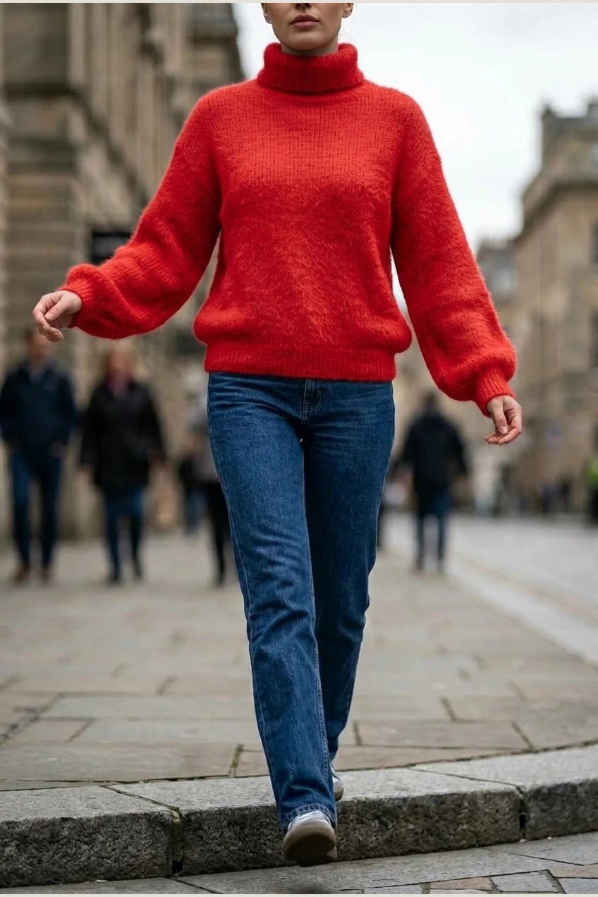 Scarlett | Women's Fluffy Turtleneck Loose Knit Sweater Jumper — variant_front