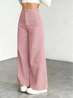 High Waist Wide Leg Corduroy Trousers with Flap Pockets — variant_front