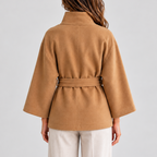 Women’s Belted Cape Jacket with Stand Collar — variant_front