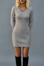 Women's Cable Knit V-Neck Jumper Dress Long Sleeve — variant_front