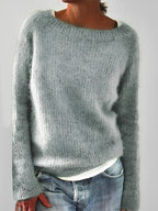Fluffy Knit Sweater with Wide Round Neckline — variant_front
