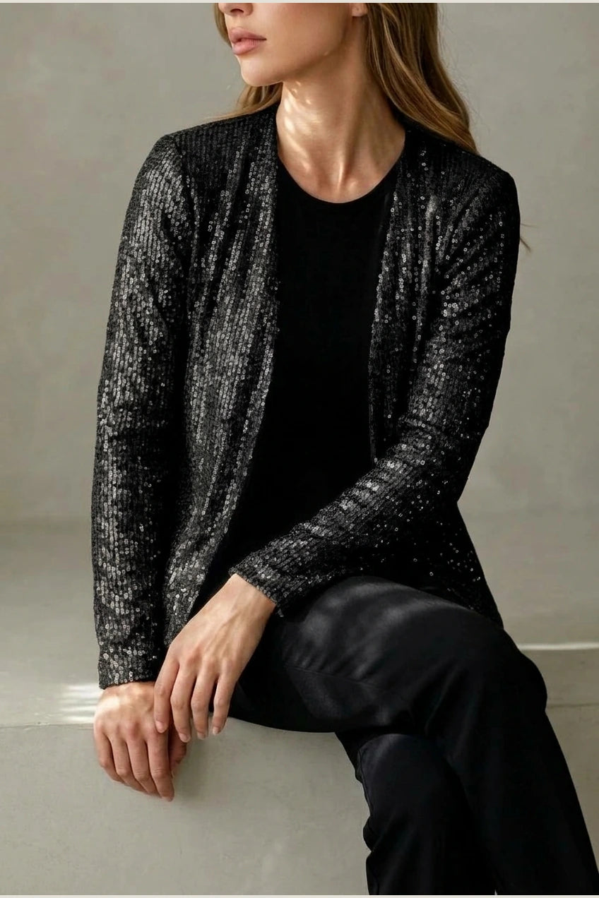 Aria | Women's Open Front Sequin Sparkle Party Jacket — variant_front