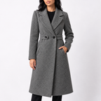 Women’s Long Belted Wool Winter Coat with Wide Lapels and Side Pockets — variant_front