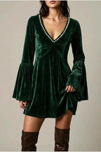 Mini Dress Women - Velvet Mini Dress with V-Neckline — variant_front