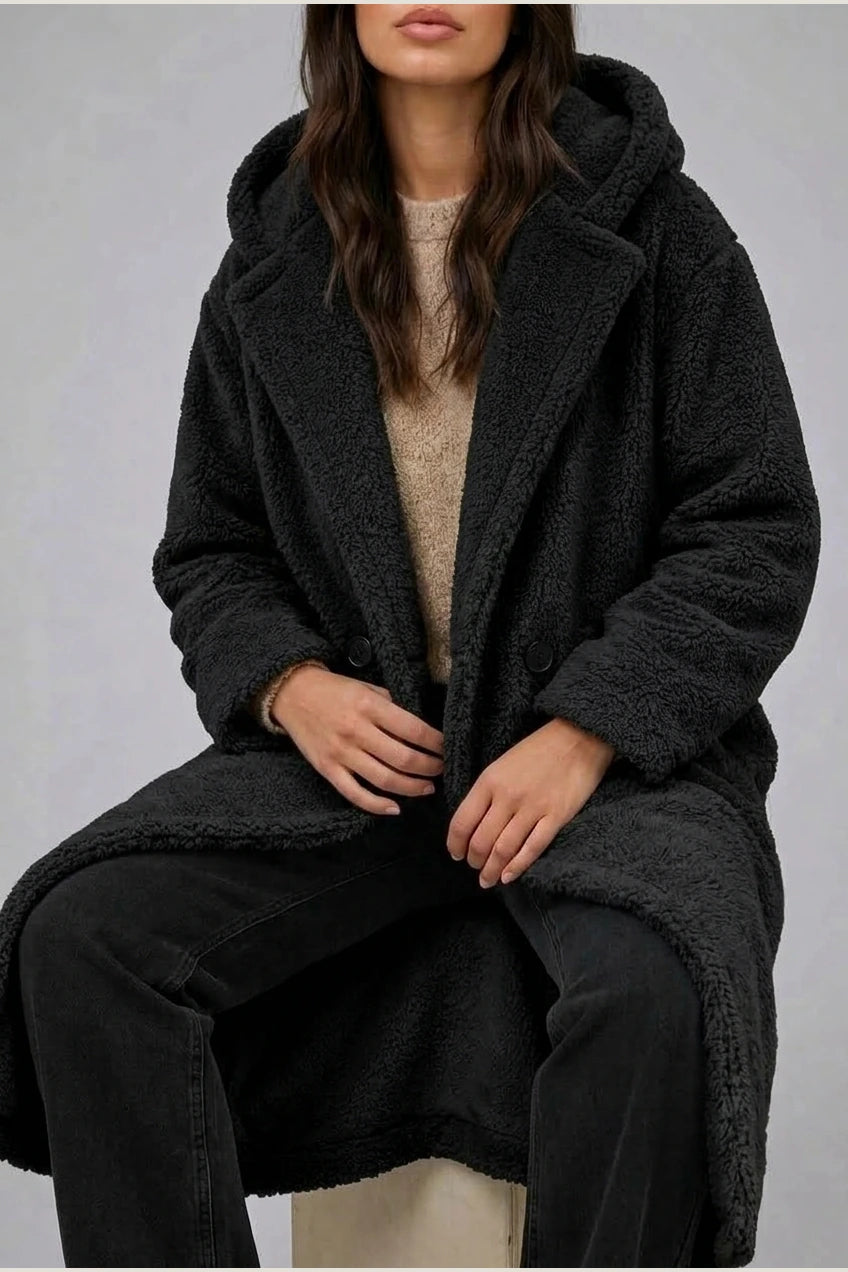 Women’s Long Hooded Teddy Coat – Oversized Borg Winter Coat — variant_front