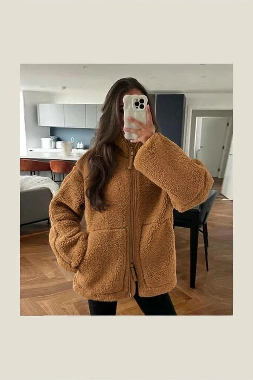 Paige | Women's Relaxed Fit Teddy Zip-Up Jacket — variant_front