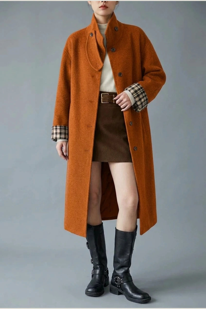 Women's Button-Front Wool-Blend Coat with Stand Collar — variant_front