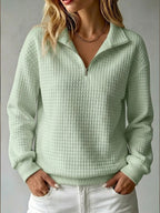 Half Zip Sweatshirt Quilted Texture Collar, Relaxed Fit — variant_front