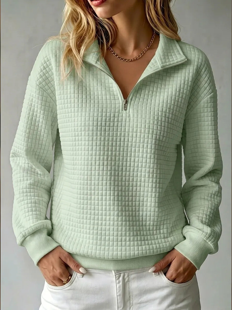 Half Zip Sweatshirt Quilted Texture Collar, Relaxed Fit — variant_front