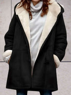 Hooded Suede Coat with Sherpa Lining and Toggle Closures — variant_front