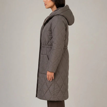 Women’s Long Quilted Puffer Coat – Faux Fur Collar Winter Coat — variant_front