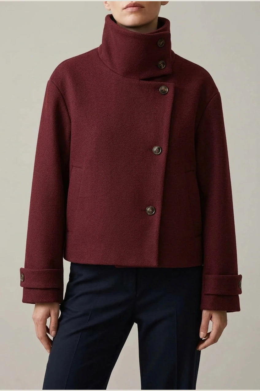 Jacket Women - Wool Blend Cropped Jacket with Buckle Collar — variant_front