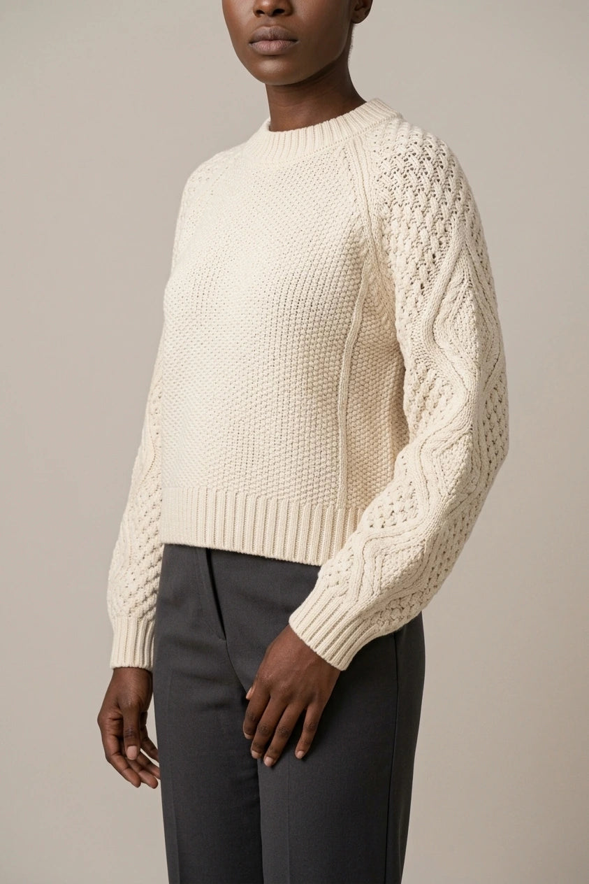Women's Cable Knit Crew Neck Jumper for Autumn Winter — variant_front