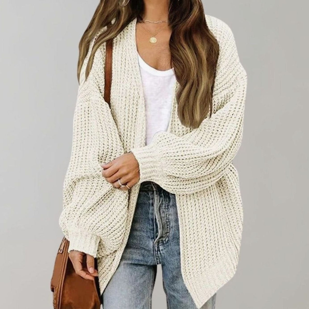 Oversized Open Front Chunky Knit Cardigan — variant_front