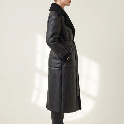 Women's Cozy Oversized Shearling Coat with Belt – Nell — variant_front