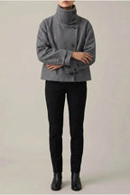 Jacket Women - Wool Blend Cropped Jacket with Buckle Collar — variant_front